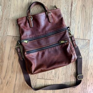 Fossil Explorer Brown Leather Foldover Bag